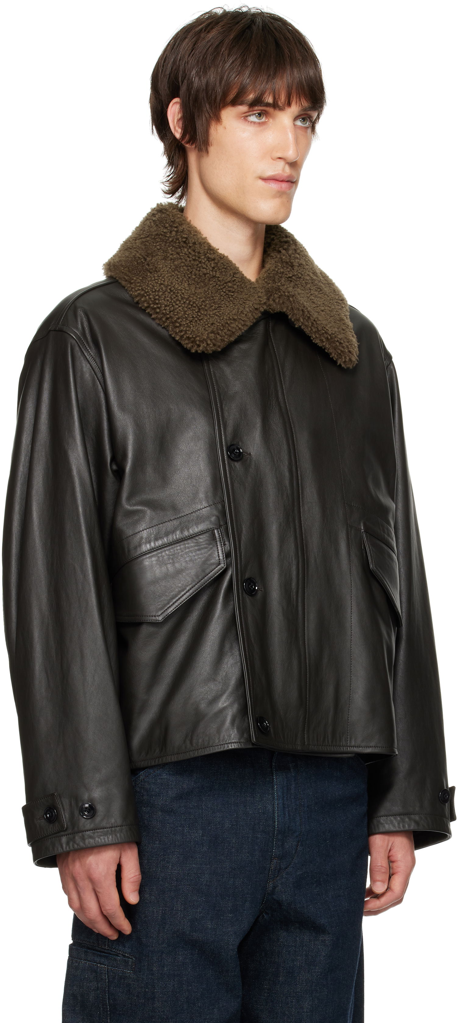 Bomber bunda LEMAIRE LEMAIRE Shearling-Collar Leather Jacket Čierna | OW1101 LL0095, 1