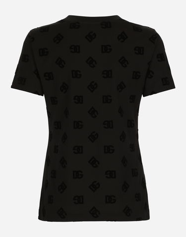 Tričko Dolce & Gabbana Jersey T-shirt With All-over Flocked Dg Logo Čierna | F8T00TGDB9KN0000, 1