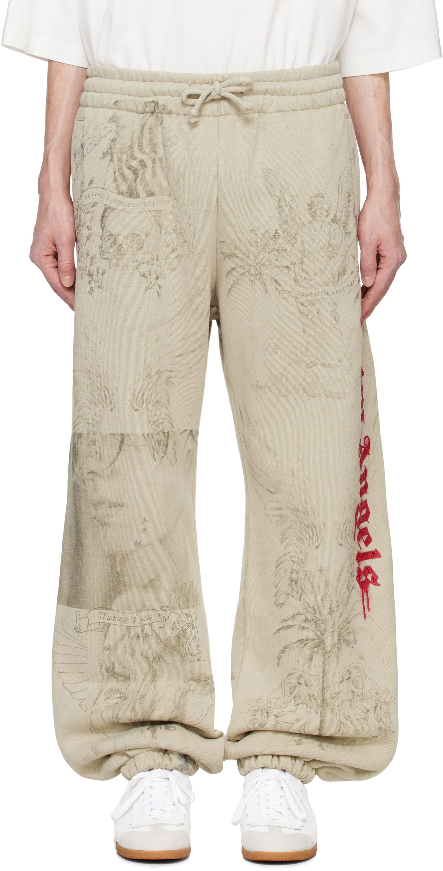 Tepláky Palm Angels Pencil All Over Print Sweatpants Béžová | PMCH025F24FLE0030326, 0