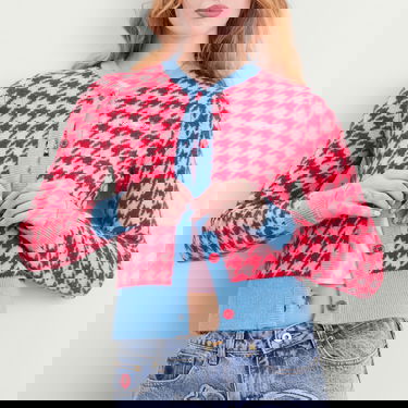 Sveter BBC IceCream Houndstooth Knit Cardigan Ružová | ICWW25307-PNK, 5