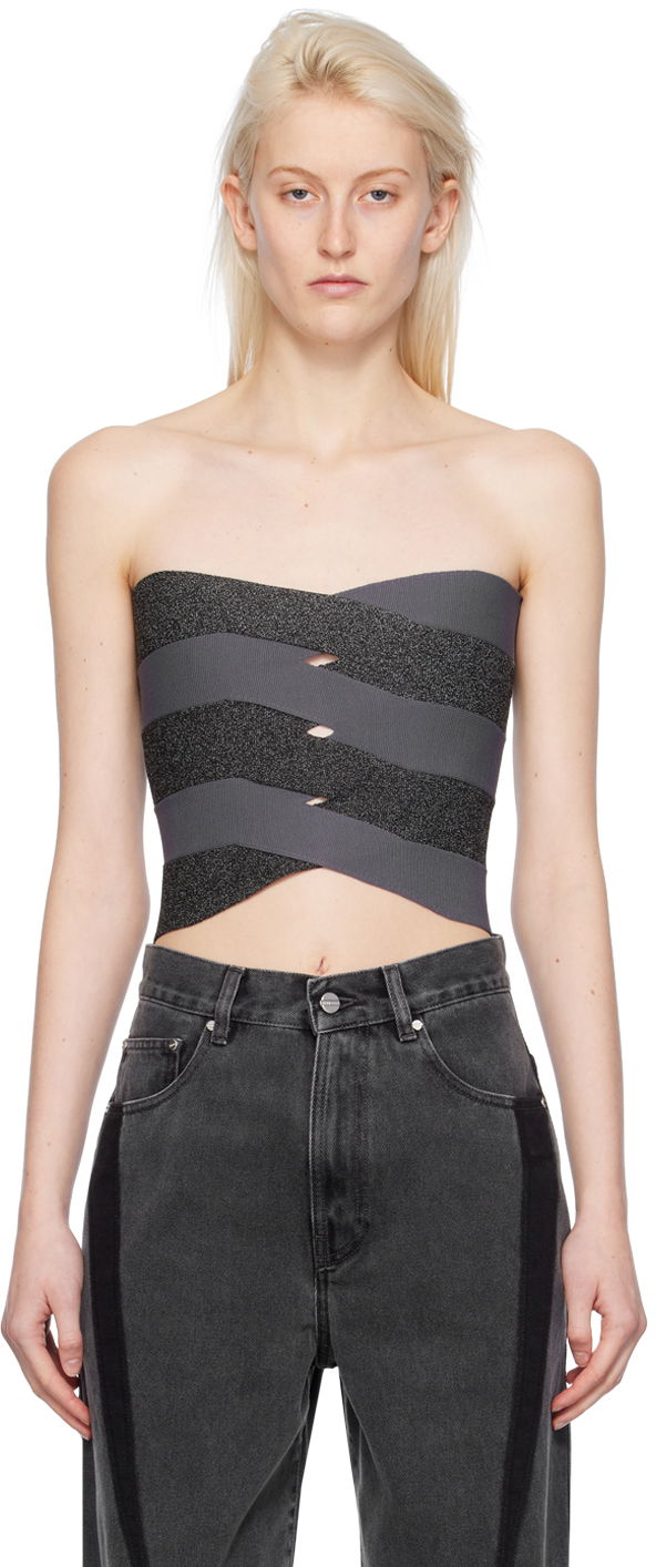 Tielko Dion Lee Reflective Interlocking Weave Bustier Top Šedá | A7798PS24, 0