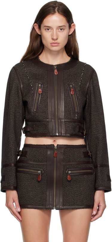 Bunda R13 R13 Stitch Detail Cropped Crewneck Jacket Hnedá | R13WR449-R567A, 0