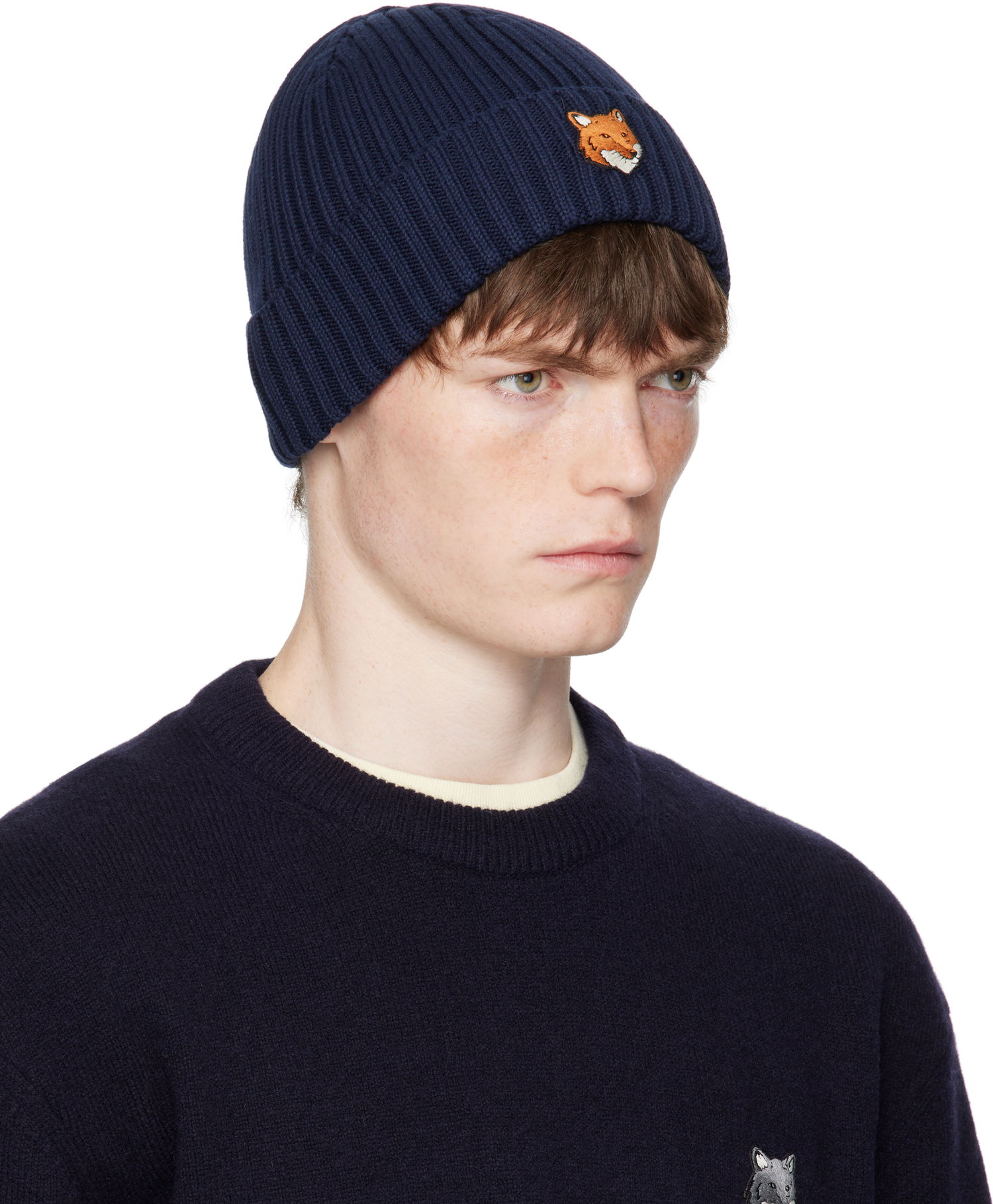 Kulicha MAISON KITSUNÉ Maison Kitsuné Fox Head Beanie Navy | PM06111KT1140, 1