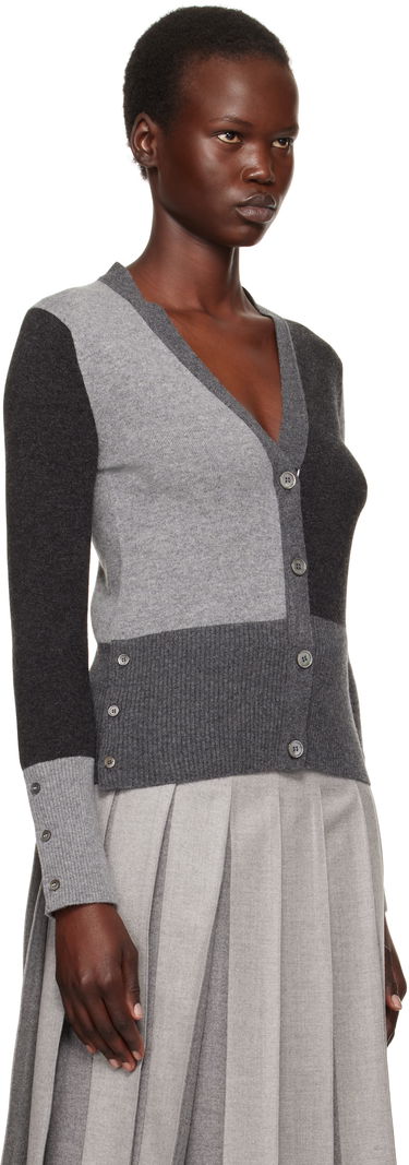 Sveter Thom Browne Funmix 4-Bar V-Neck Cardigan Šedá | FKC001F-00011, 1