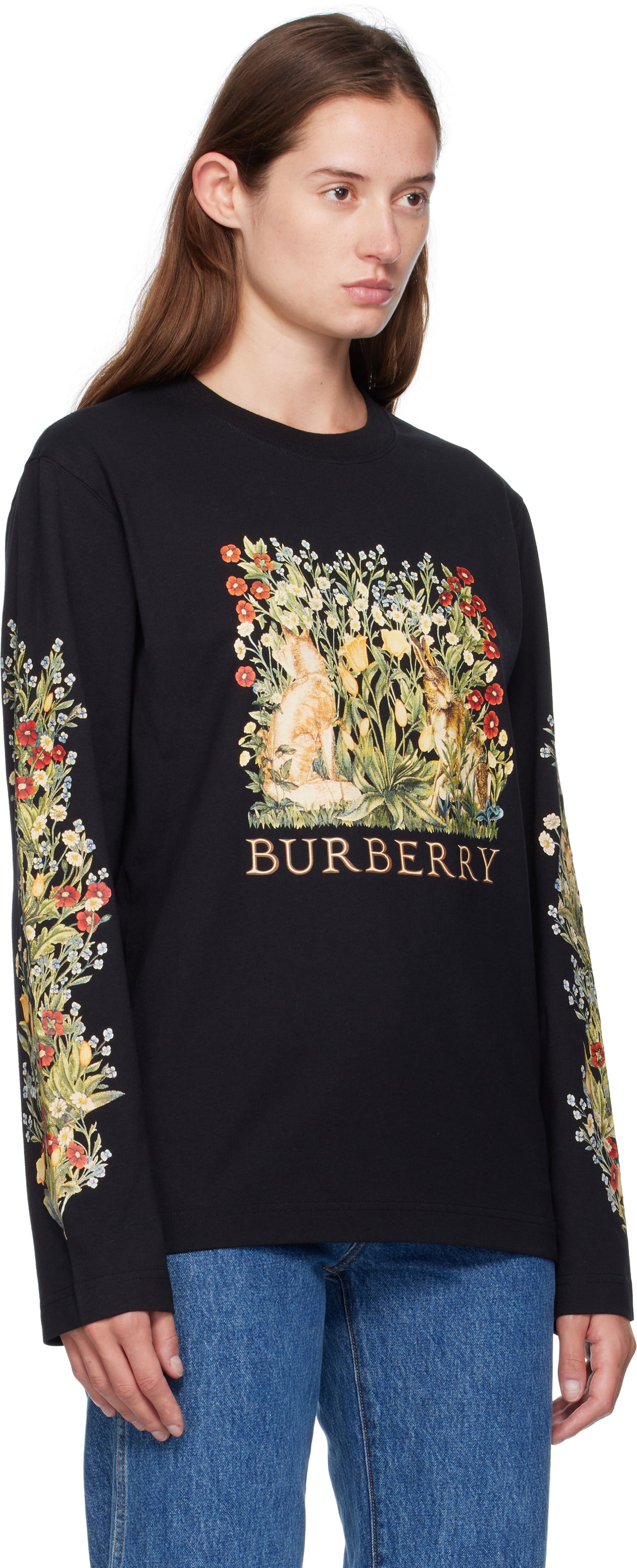 Tričko Burberry Burberry Forest Print Long-Sleeve T-Shirt Čierna | 8115847, 1
