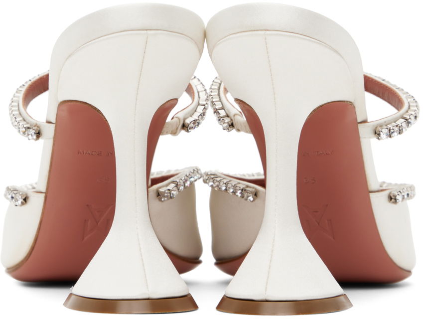 Tenisky a topánky Amina Muaddi Crystal-Embellished Satin Mule Heels Biela | GILDA MULE CL SATIN, 1