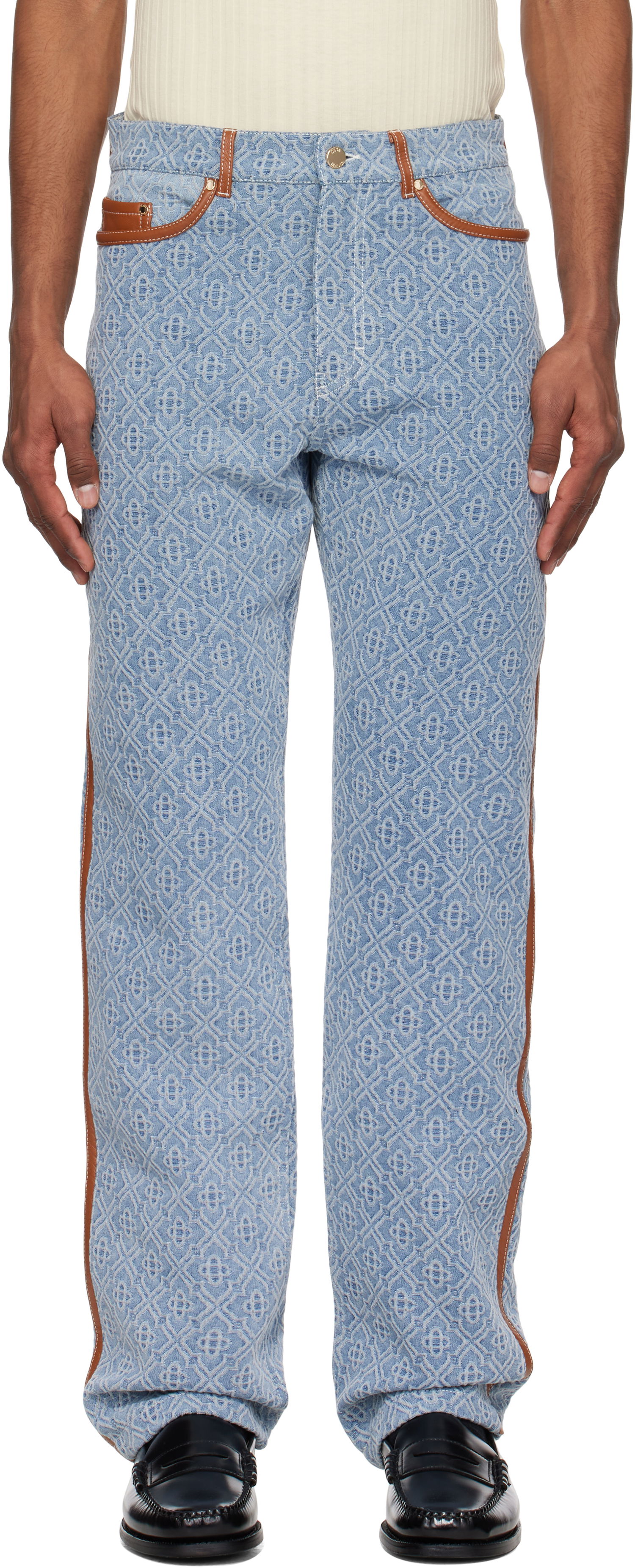 Džínsy Casablanca Casablanca Diamond Monogram Leather Trim Jeans Modrá | MPS25-TR-260-01, 0