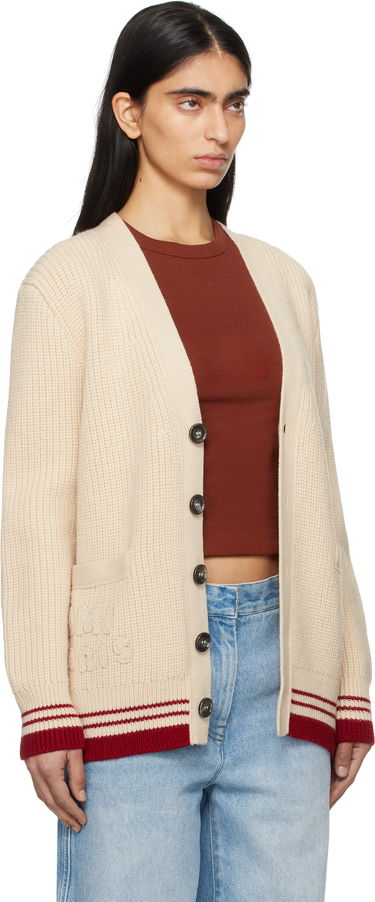 Sveter AMI AMI Paris Wool Ribbed Cardigan Béžová | UKC168.KN0068, 4