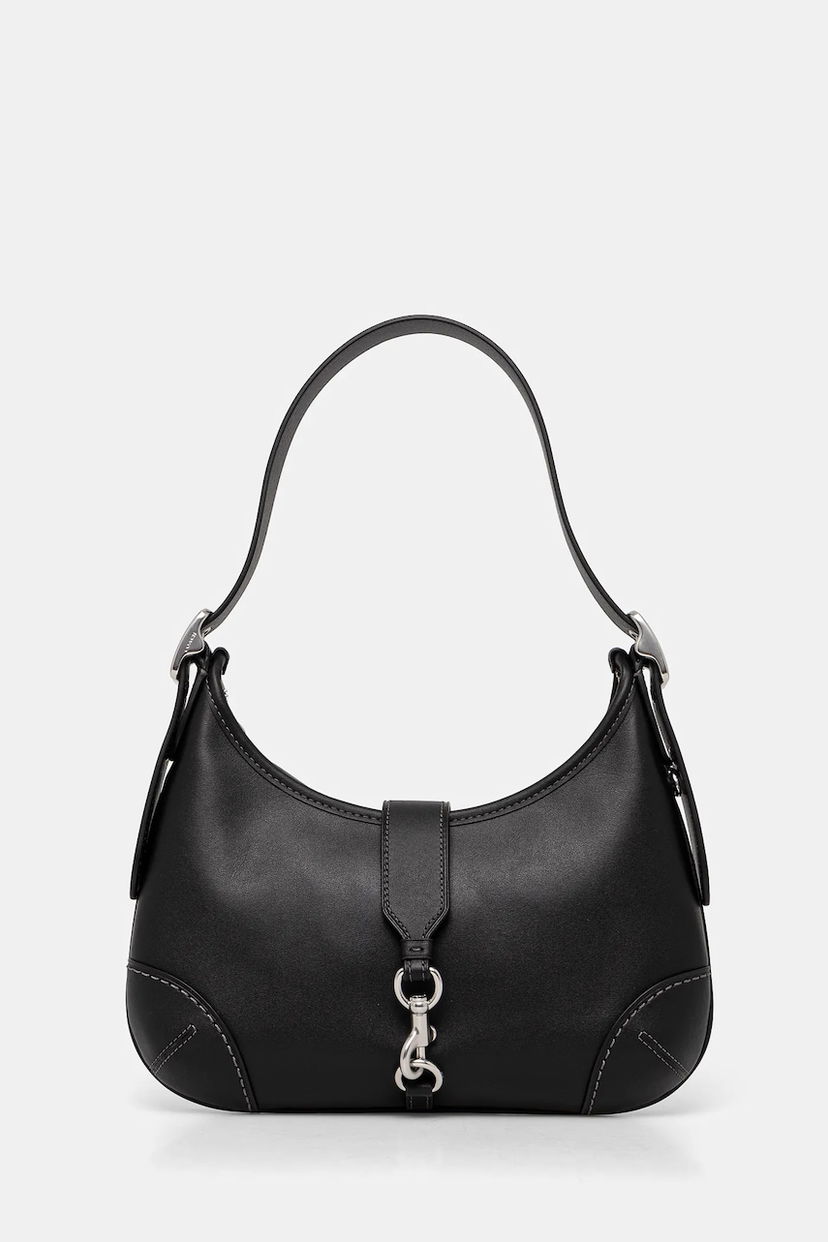 Taška cez rameno Coach Hamptons Leather Buckle Shoulder Bag Čierna | CW642