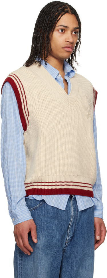 Sveter AMI AMI Paris Wool Ribbed V-Neck Vest Béžová | UKS768.KN0068, 1