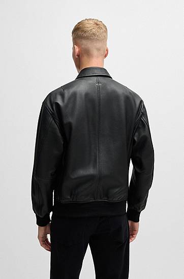 Bomber bunda BOSS BOSS Relaxed-Fit Treated Leather Bomber Jacket Čierna | 50530270, 1