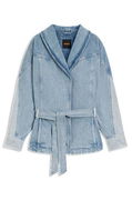 Denim Peplum Jacket with Belt