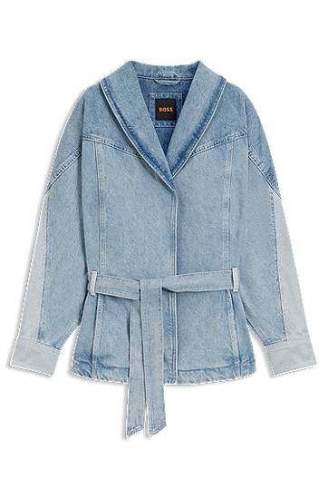 Bunda BOSS Denim Peplum Jacket with Belt Modrá | 50554678, 0