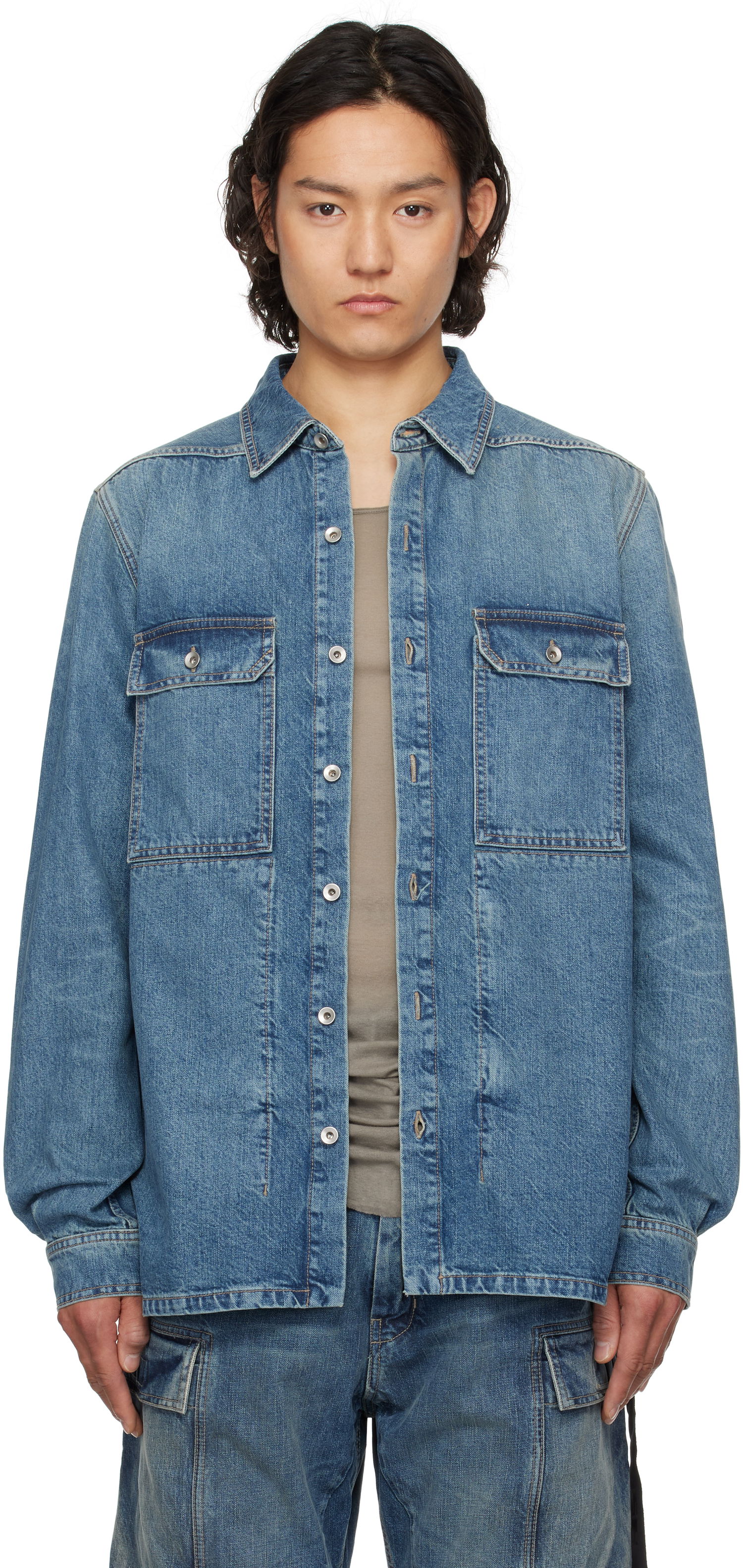 Košeľa Rick Owens Rick Owens DRKSHDW Denim Overshirt Modrá | DU01E3755 DWB, 0