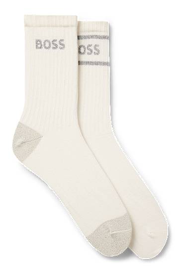 Ponožky BOSS Two-pack Ribbed Crew Socks with Sparkly Logos and Trim Biela | 50546426