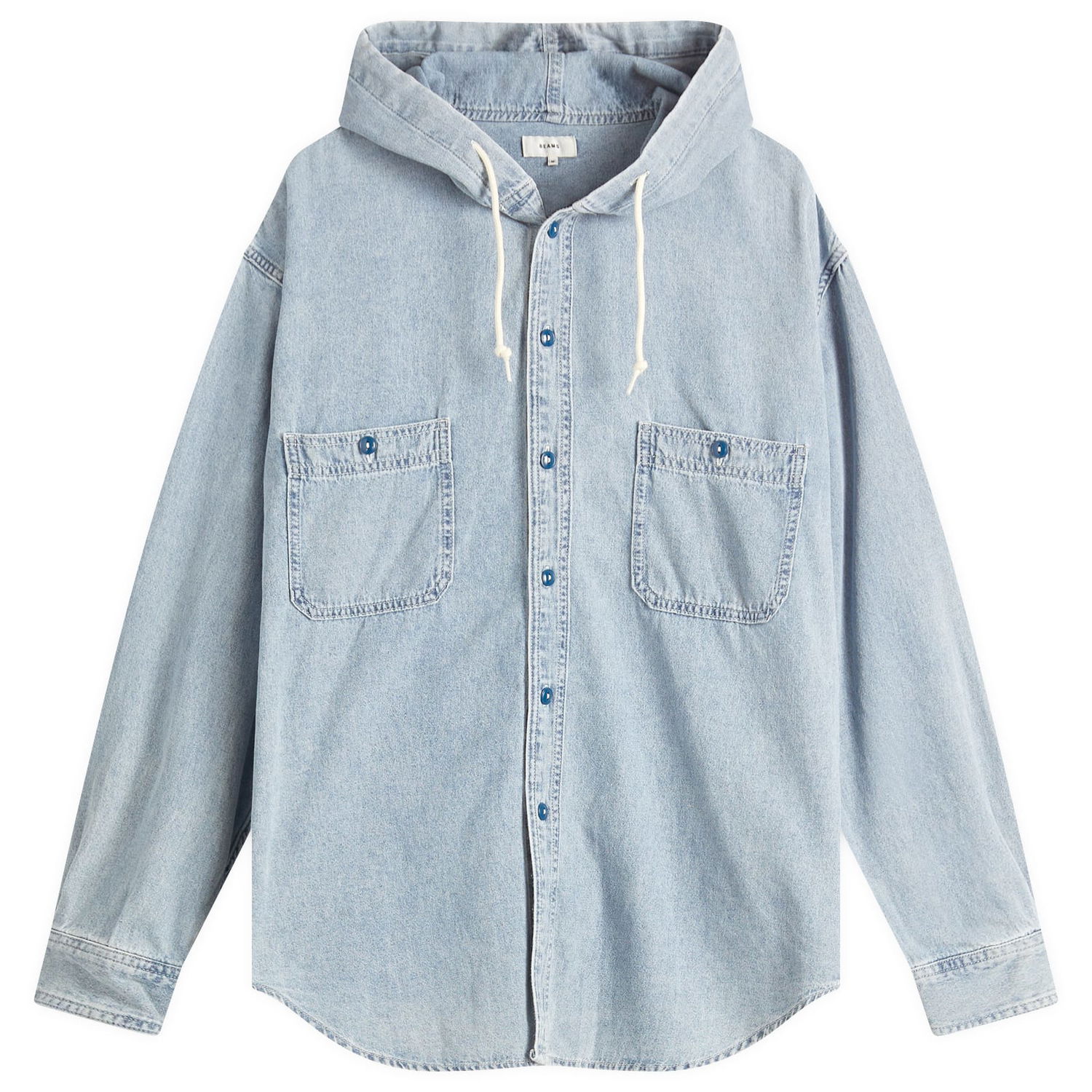 Košeľa BEAMS BEAMS Chambray Hooded Shirt, Size Large Modrá | 1111-1137-791-72, 0