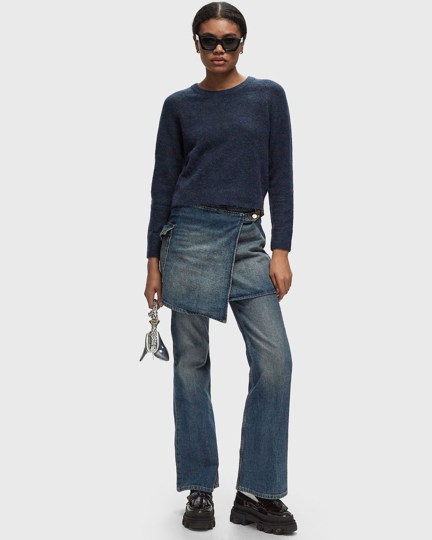Džínsy GANNI Heavy Washed Denim Flared Skirt Jeans Modrá | J1562-567, 1
