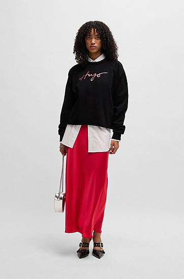 Sveter BOSS HUGO Women's Cotton-Terry Sweatshirt Čierna | 50534271, 1