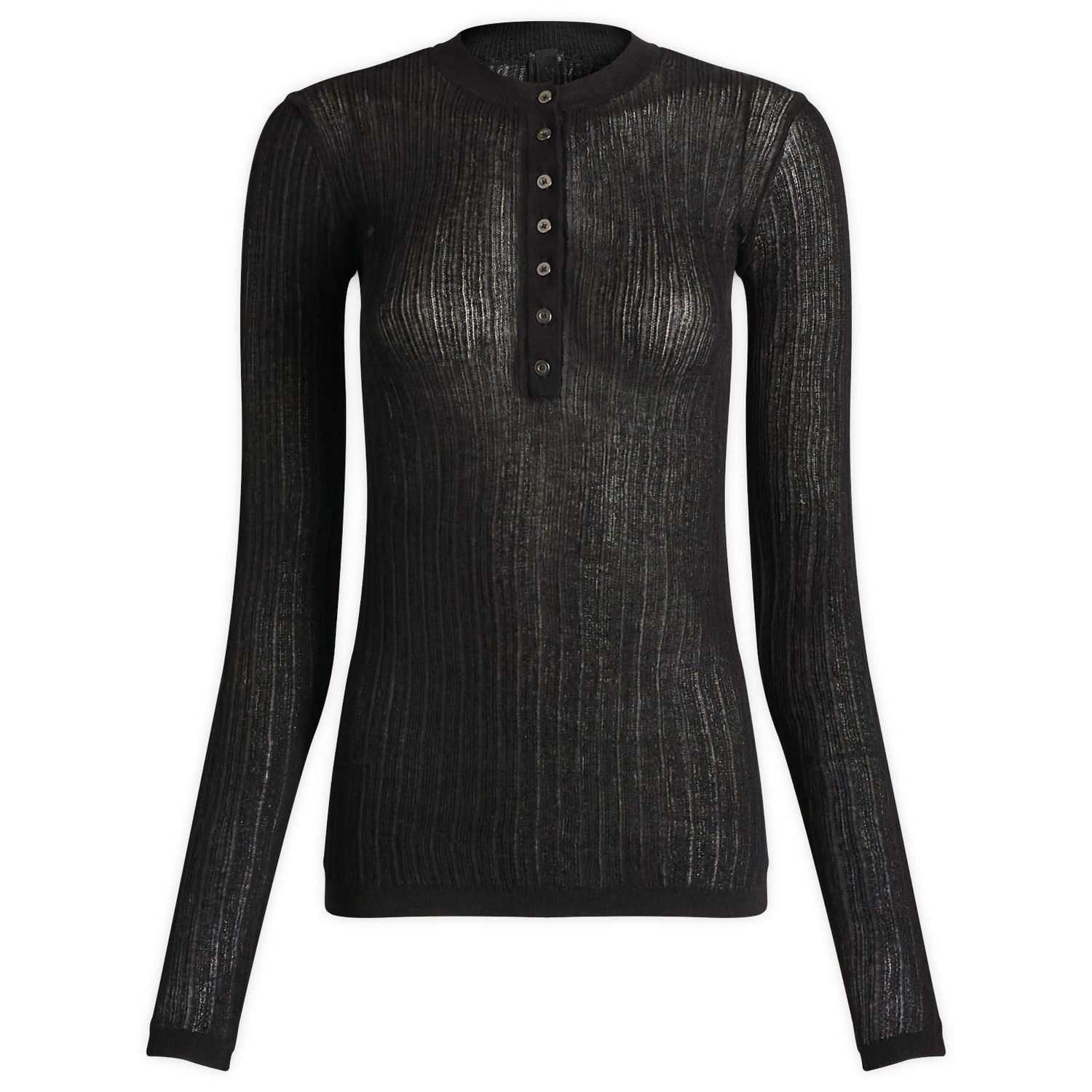 Sveter SKIMS Sheer Knit Long Sleeve Henley Top, Size Large Čierna | LS-LST-10128W-ONX, 1