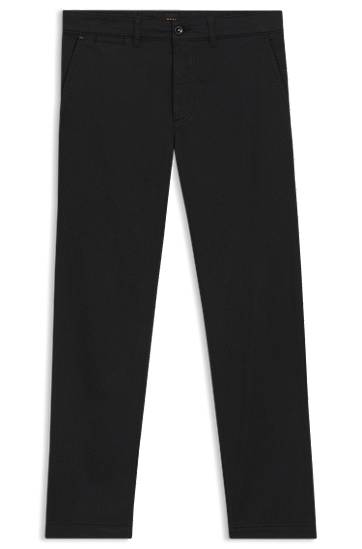 Nohavice BOSS Regular-Fit Stretch-Cotton Satin Chinos Čierna | 50534378, 0