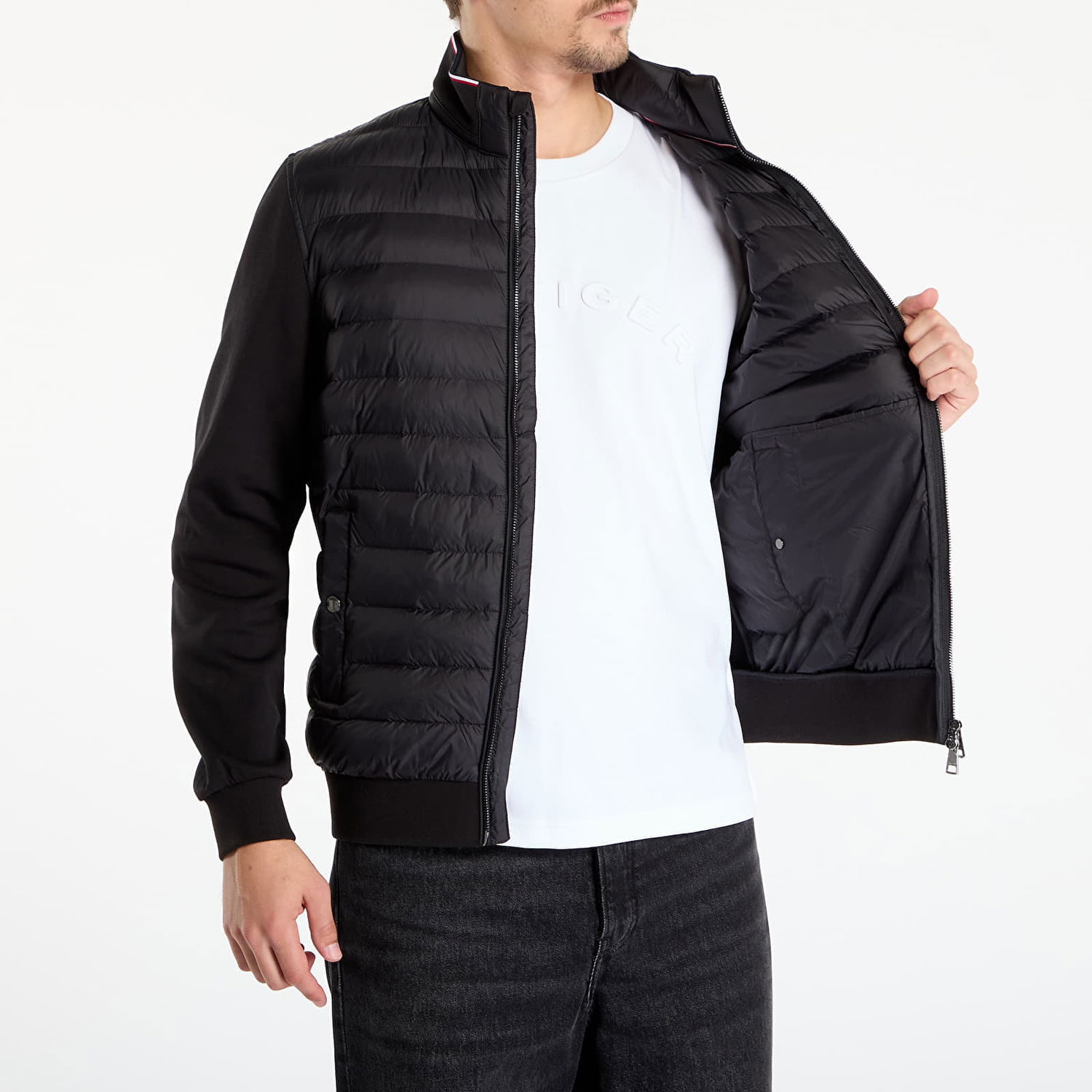 Prešívaná bunda Tommy Hilfiger Jacket Mix Media Ess Rwb Stand Collar Čierna | MW0MW41329 BDS, 1