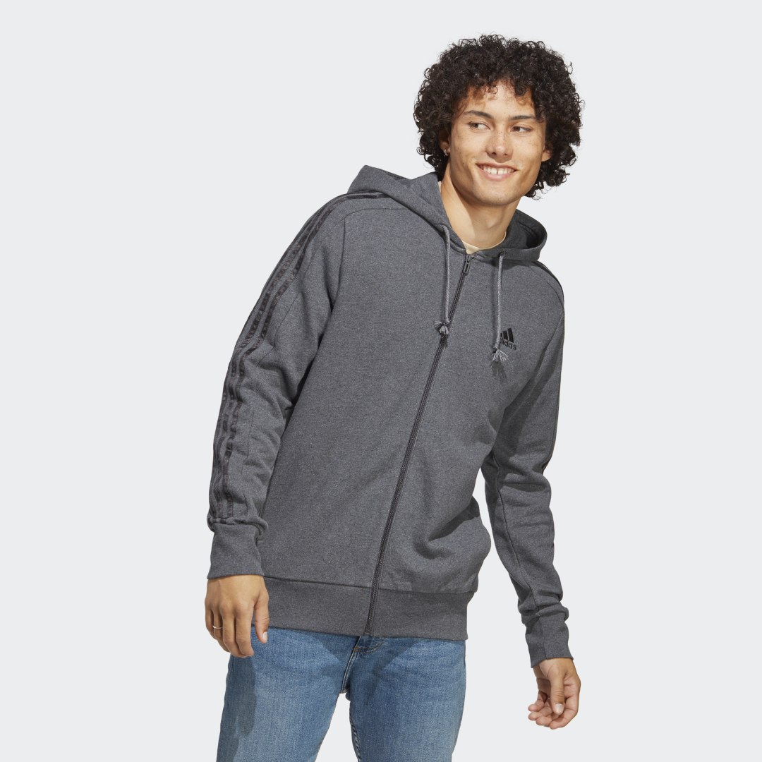Mikina adidas Performance Essentials French Terry 3-Stripes Full-Zip Hoodie Šedá | IC9837, 1