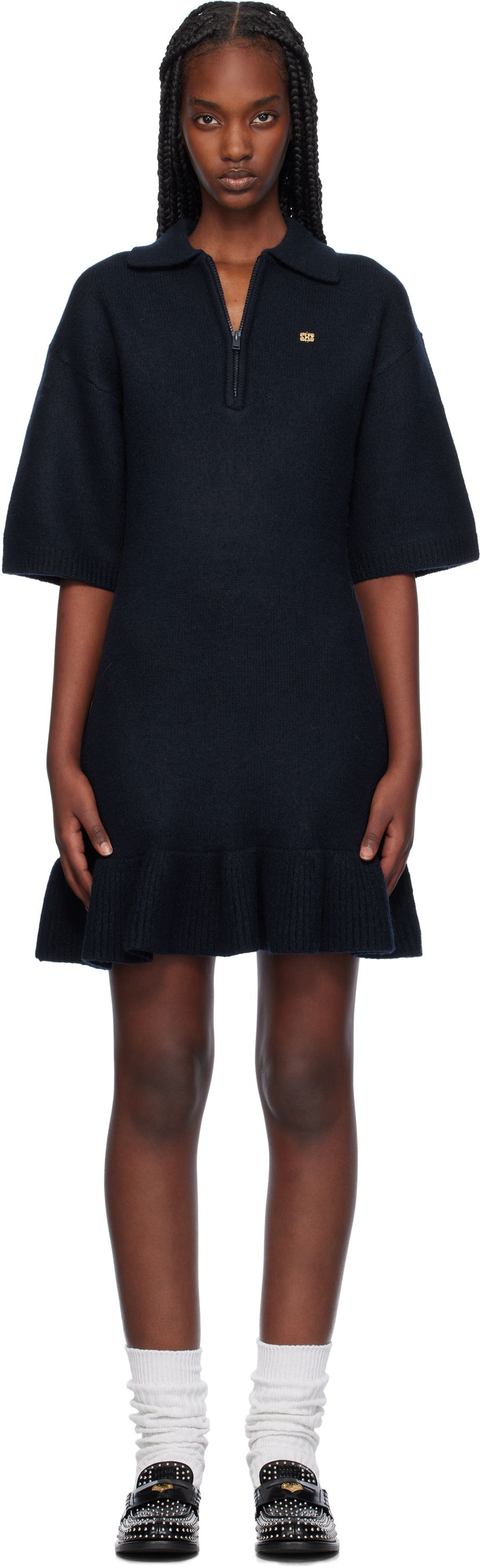 Šaty GANNI Wool Mini Dress Navy | K2298