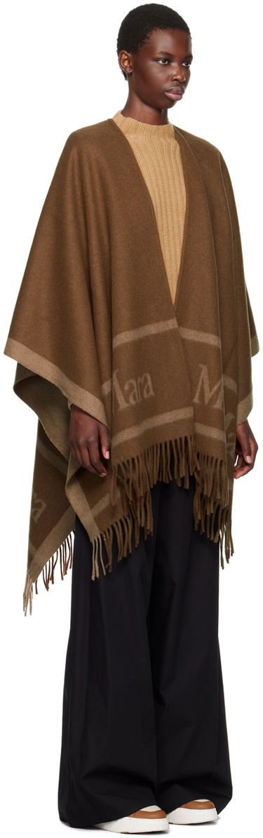 Šál Max Mara Max Mara Jacquard Wool Fringe Poncho Hnedá | 2424736051600, 1