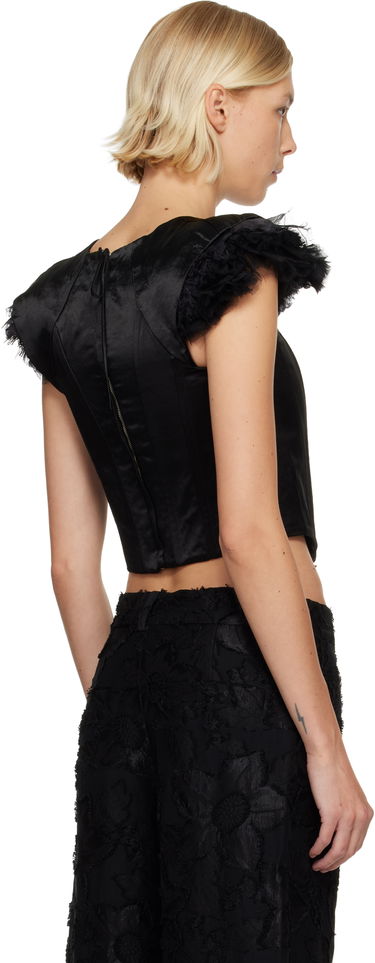 Crop Top Collina Strada Ava Cropped Bustier Top with Ruffled Cap Sleeves Čierna | XX3307, 2