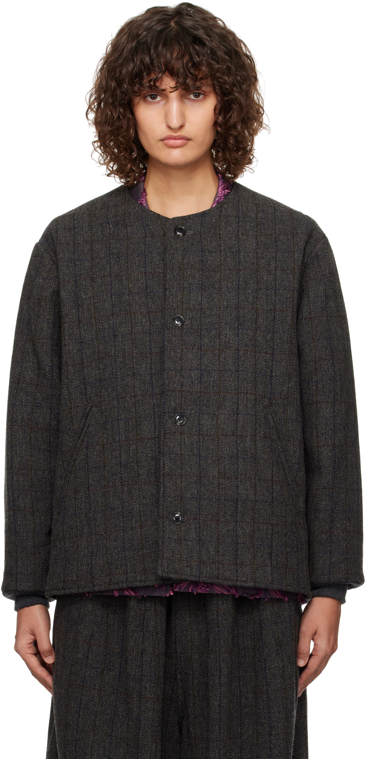Bunda Needles Quilted Crew Neck Šedá | PU105, 0