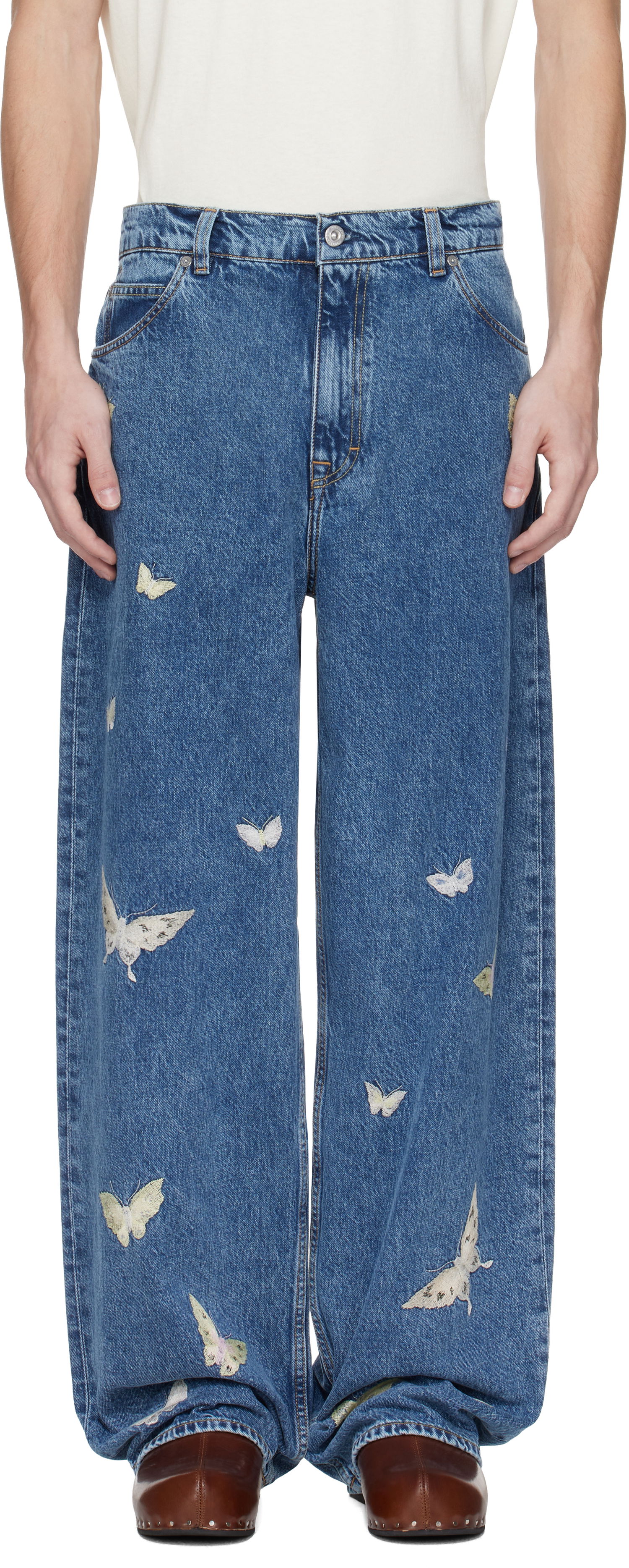 Džínsy OUR LEGACY Our Legacy Vast Cut Butterfly Embroidered Jeans Modrá | M2255VCI, 0