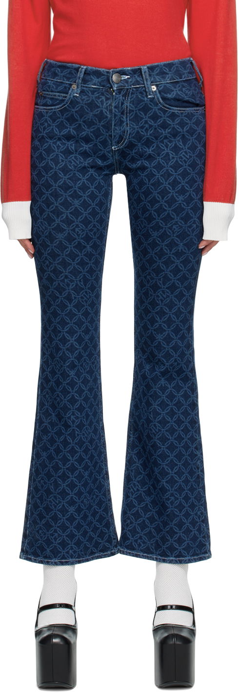 Indigo Patterned Flare Jeans
