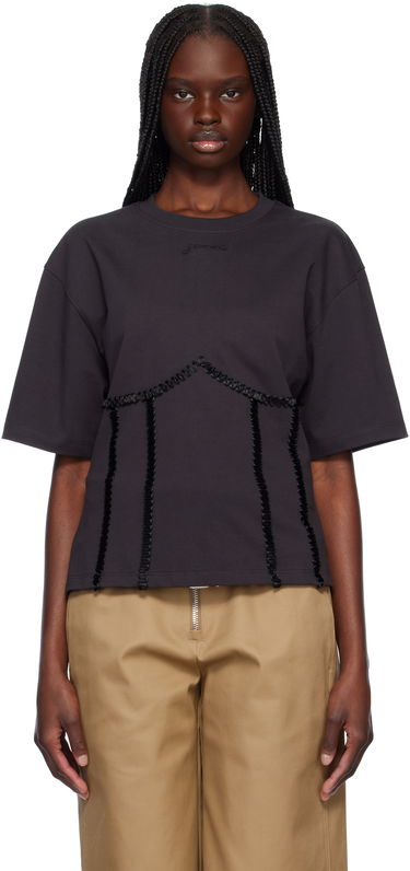 Tričko GANNI Ganni Cotton Tie Back T-Shirt Čierna | T4179, 0