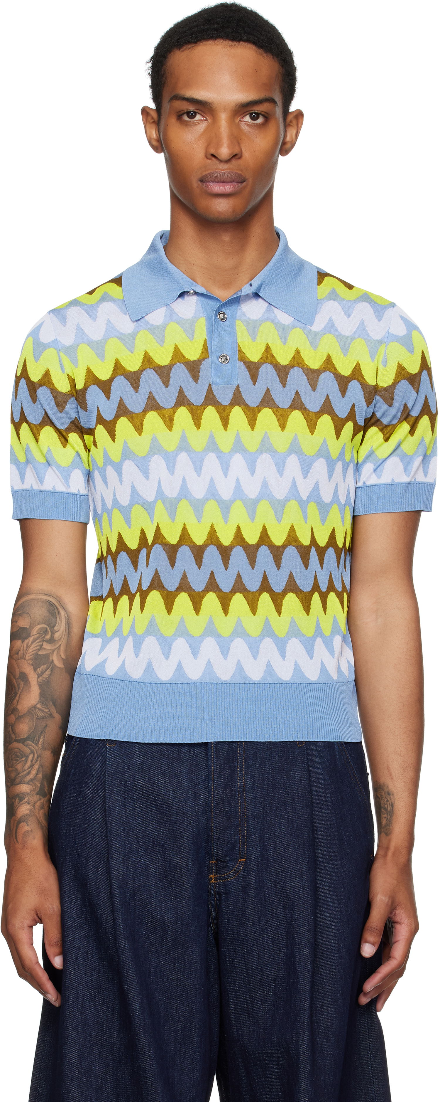 Polo tričko Versace Versace Wave Knit Polo Modrá | 1019862_1A14045, 0