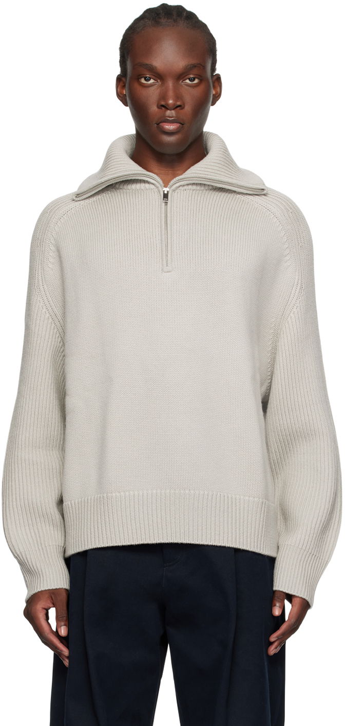 Sveter Studio Nicholson Studio Nicholson Level Half-Zip Knit Sweater Šedá | LEVEL SNM - 1231, 0