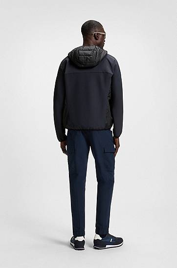 Prešívaná bunda BOSS Water-Repellent Hooded Jacket with Zipped Sleeve Pocket Čierna | 50541032, 1
