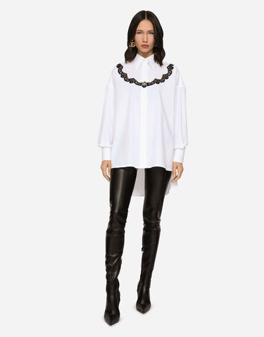 Košeľa Dolce & Gabbana Dolce & Gabbana Oversize Poplin Shirt with DG Logo and Lace Garland Biela | F5Q62TFU5T9W0800, 3