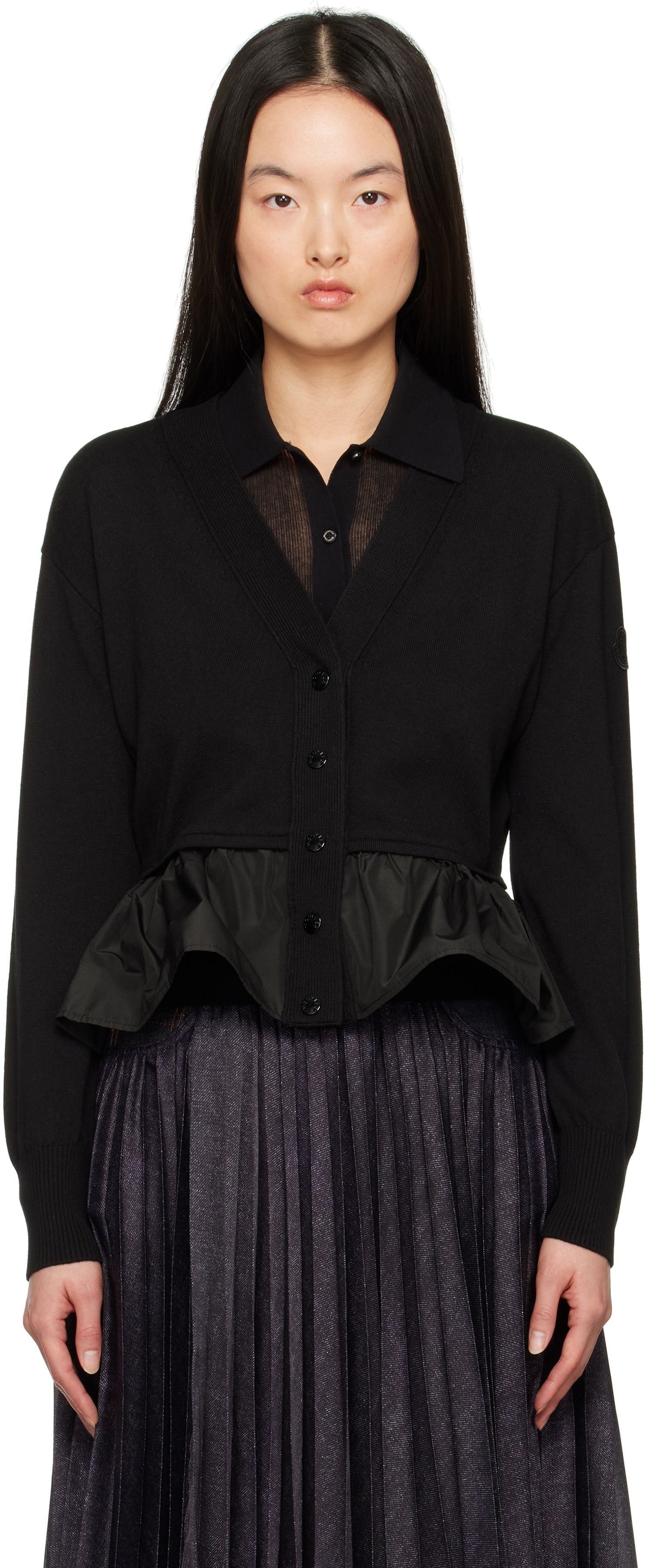 Sveter Moncler Moncler Cotton, Cashmere & Silk Peplum Cardigan Čierna | K10939B00038M4066, 0