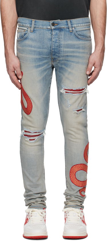 Džínsy AMIRI Snake Embroidered Slim Jeans Modrá | AMDNSY1115, 0