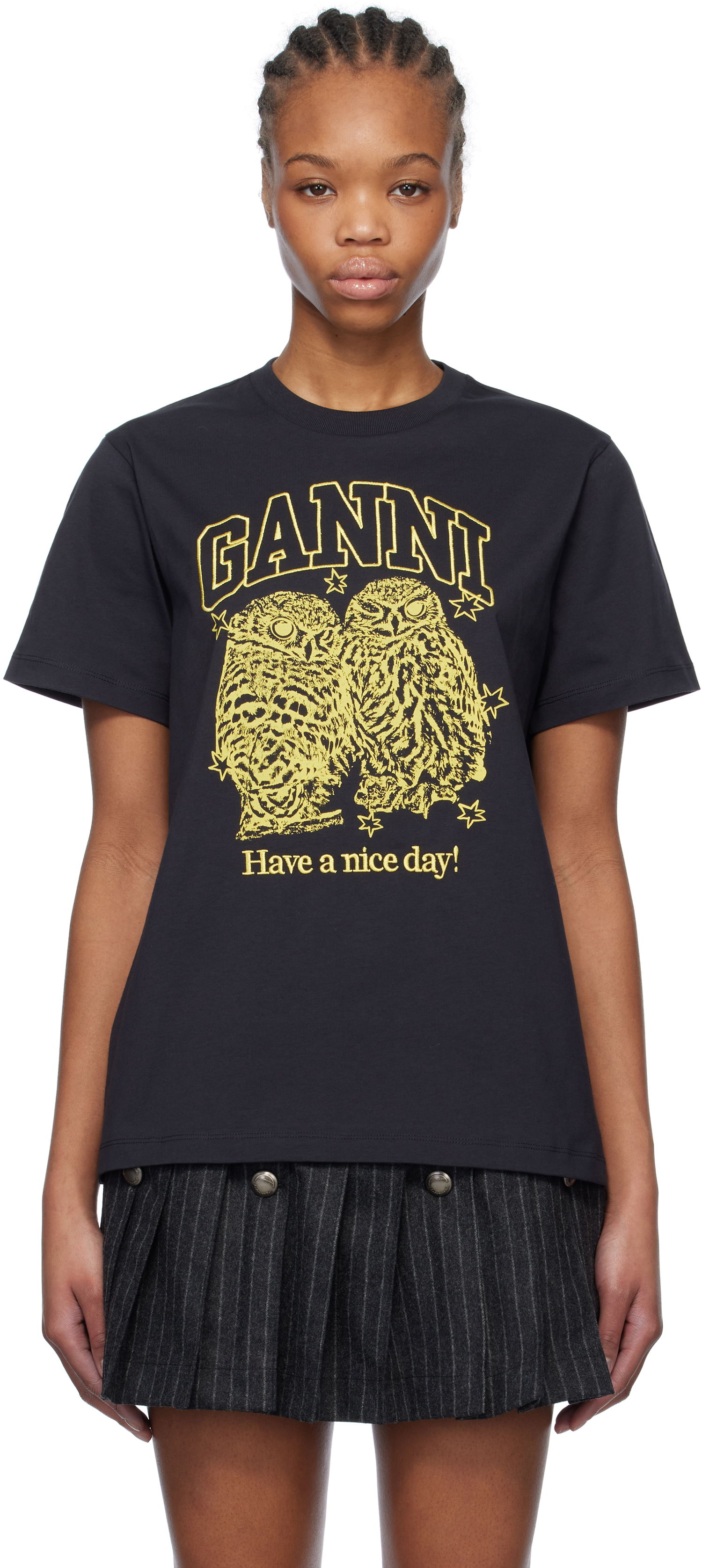 Tričko GANNI GANNI Owls Relaxed Jersey T-Shirt Čierna | T4059, 0