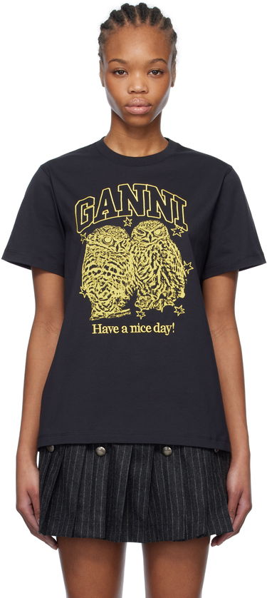 Tričko GANNI GANNI Owls Relaxed Jersey T-Shirt Čierna | T4059, 0