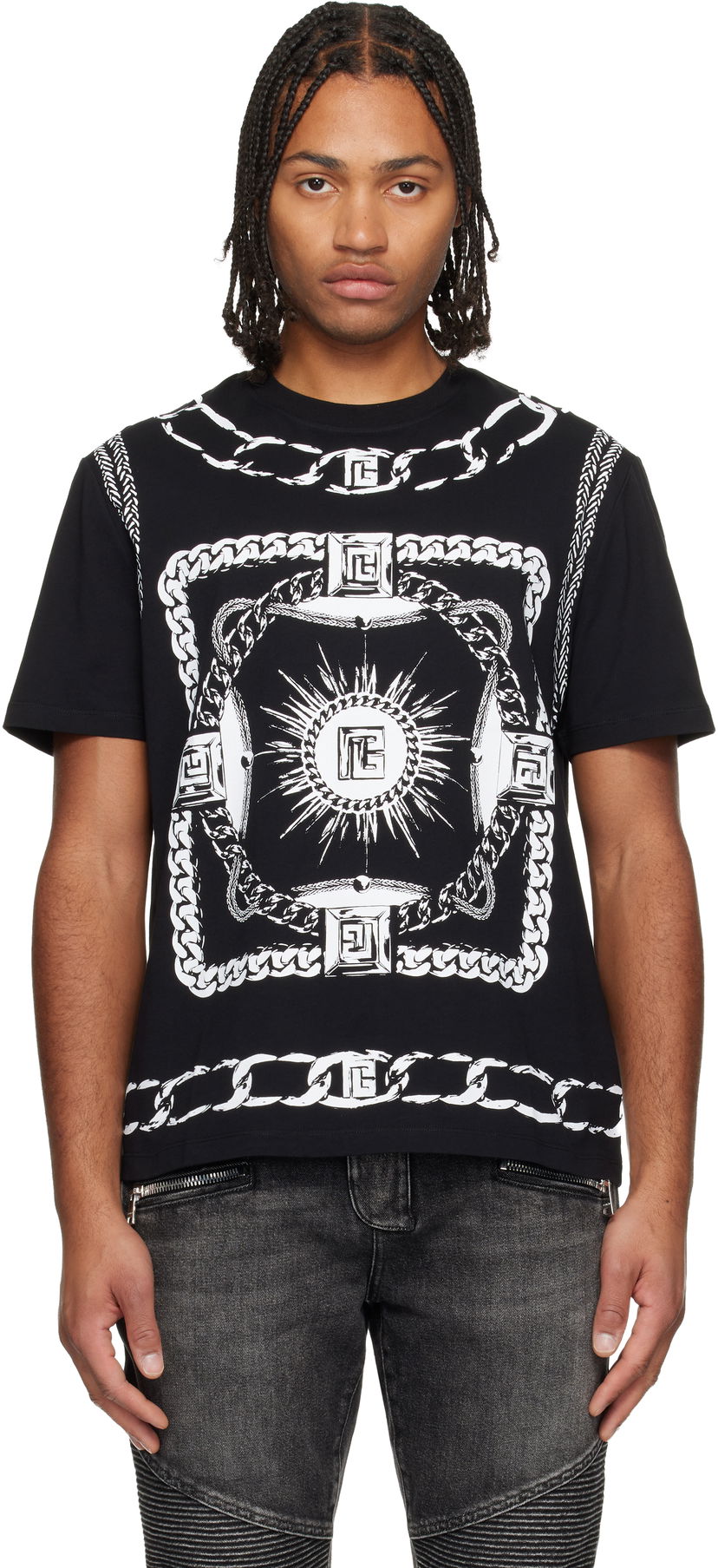 Tričko Balmain Foulard Print T-shirt Čierna | FH1EG000GF08