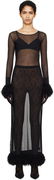 Feather Trim Mesh Maxi Dress