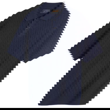 Polo tričko BEAMS Beams Plus Cable Knit Polo Shirt, Size Large Navy | 3802-0022-103-79, 0