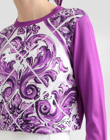 Sveter Dolce & Gabbana Dolce & Gabbana Majolica Print Silk Pullover Fialová | FXX31TJBSJFH05DQ, 3