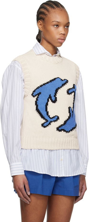 Sveter MSGM MSGM Jacquard Knit Vest Béžová | 3841MDT195 257281, 1