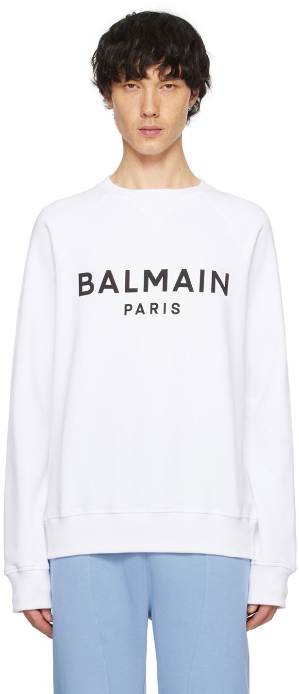 Mikina Balmain Printed Sweatshirt Biela | CH1JQ005BB65, 0