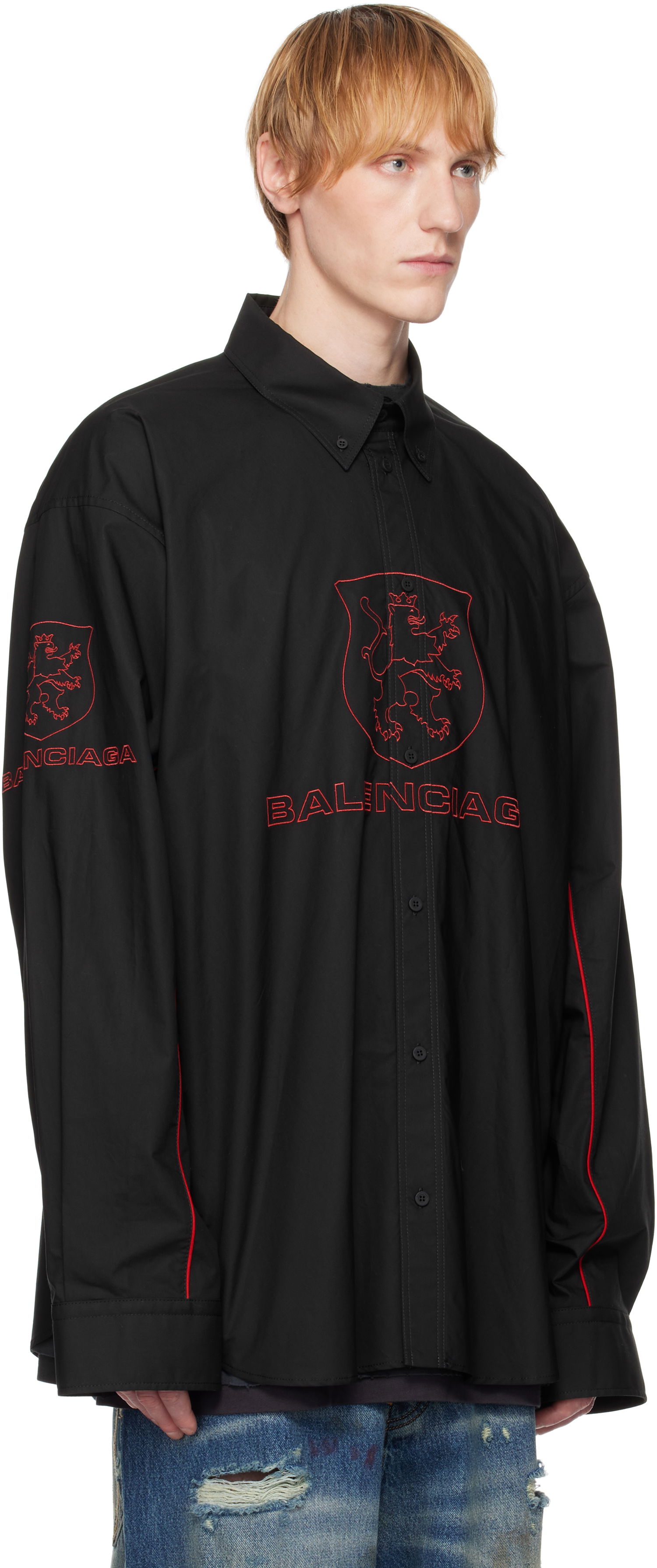 Košeľa Balenciaga Balenciaga Embroidered Long Sleeve Shirt Čierna | 814601TNM60, 1