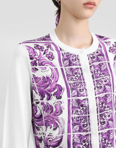 Sveter Dolce & Gabbana Dolce & Gabbana Women's Silk Cardigan with Majolica Print Biela | FXV10TJBSJFH25DQ, 3