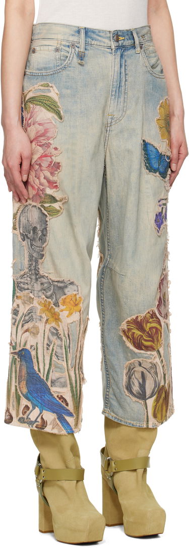 Džínsy R13 R13 Cropped Wide Leg Appliquéd Jeans Modrá | R13WD180-D301A, 1